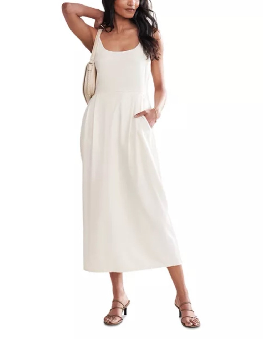 Jenni Kayne “Rhode Dress” Cream Sleeveless Cream Maxi Dress with Pockets XS